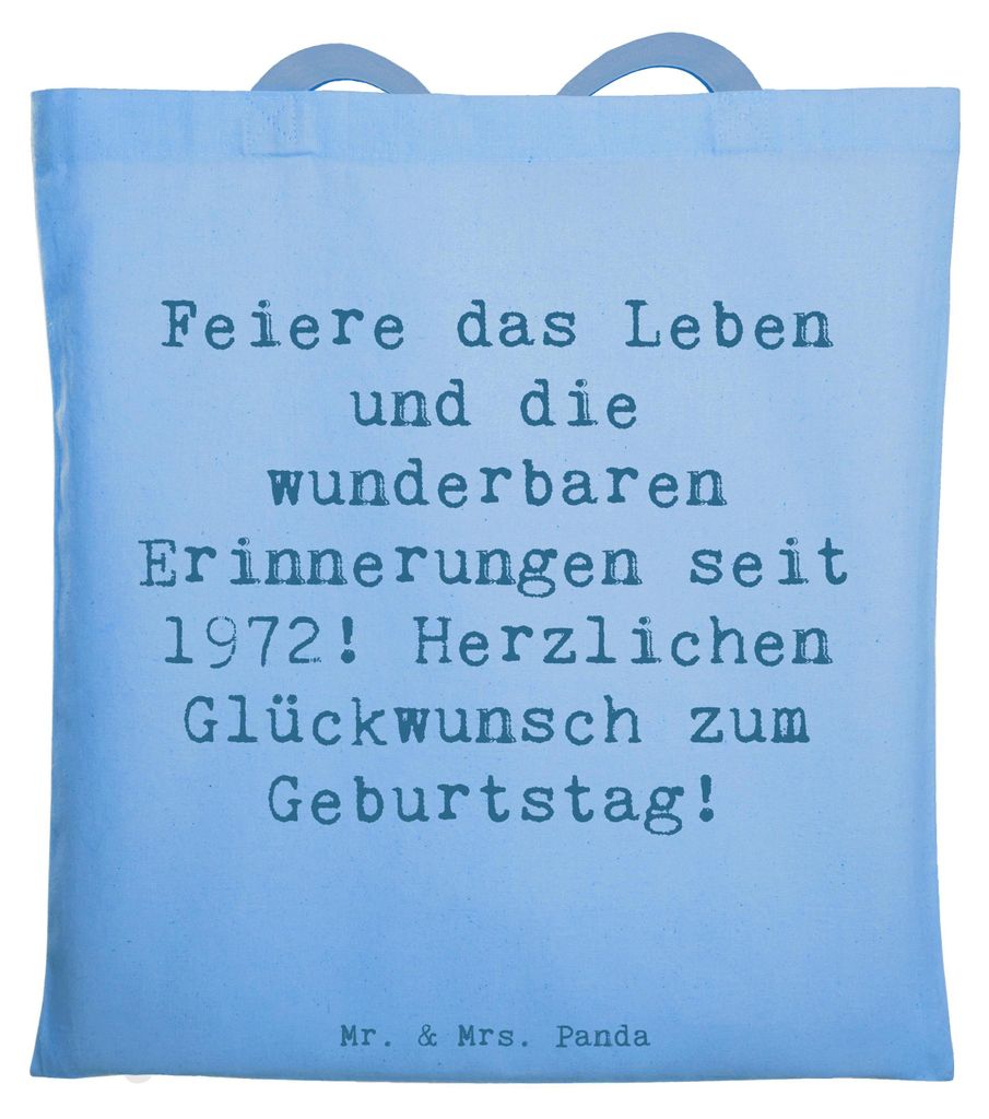 Mr. & Mrs. Panda Tote Bag Spruch 1972 Geburtstag - Sky Blue - Geschenk, Alter, Happy Birthday, Retro-Charme, liebevoll handgefertigte Produkte, Beu...