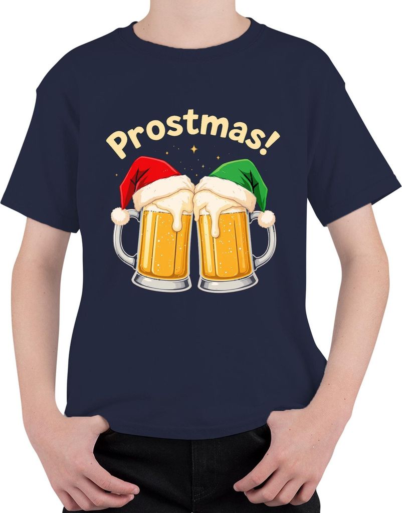 Prostmas Bierkrug Bier Weihnachten lustig Geschenk Party Vintage Uni Kinder T-Shirt, Navy, 140