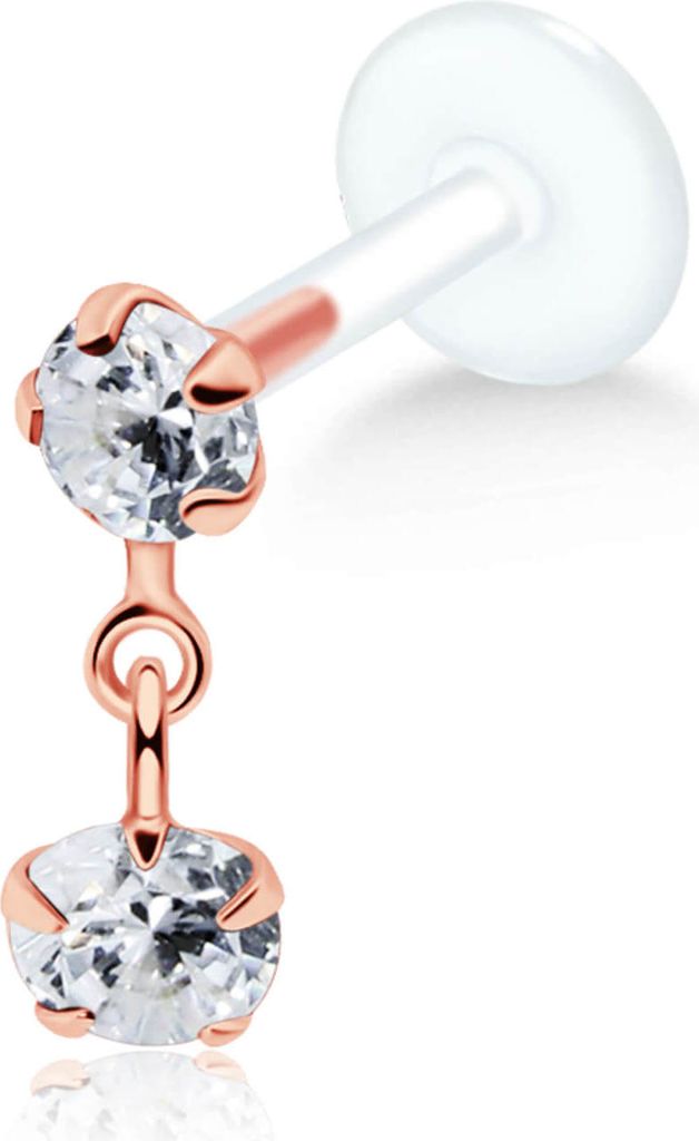 Ohrring Tragus Ohrpiercing 925 Sterling Silber rosévergoldet mit Zirkoniasteinen in verschiedenen Farben Stablänge - 8 mm Farbe - Transparent