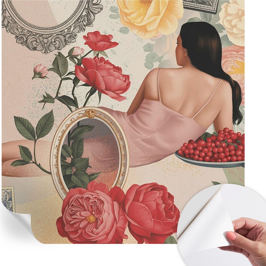 Selbstklebende Wandtapete - Dekorative Tapete für Wohnzimmer - Klebefolie für Wandbilder - Tapetenfolie für Wanddekoration - 250x250 cm - Floral...