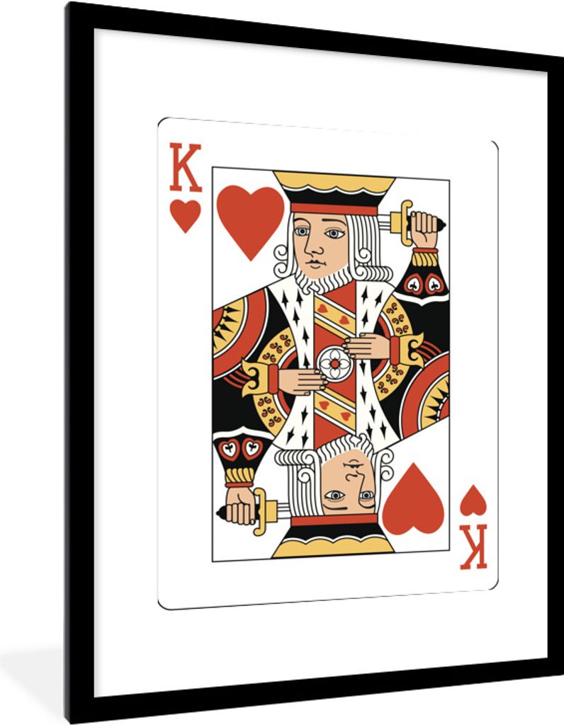MuchoWow MuchoWow Gerahmtes Poster Illustration einer Herz-König-Spielkarte 60x80 cm - Poster mit zchwarzem Bilderrahmen - Wohnzimmer - Dekora...