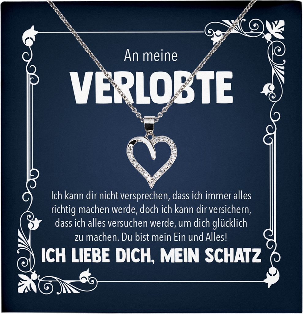 22Feels Echt Silber Halskette - An Meine Verlobte - Geschenk Frauen Schmuck Set Verlobung Valentinstag Geburtstag Weihnachten - Herz Anhänger, Karte