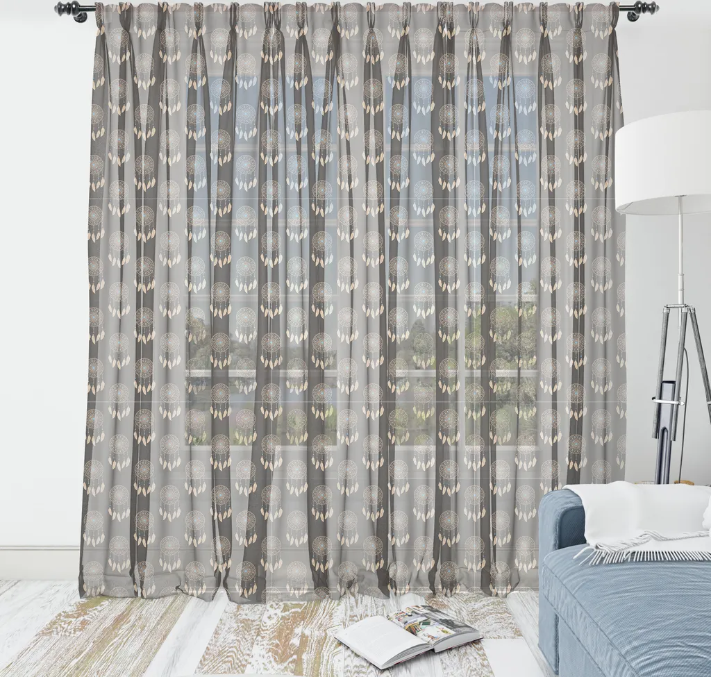 ABAKUHAUS Acchiappasogni Arazzo, Motivo Etnico Boho Nativo Americano Ripetizione, Soggiorno Camera da letto Satinato Satinato Arazzo, 240 cm x 274 cm, Taupe Scuro ed Ecru