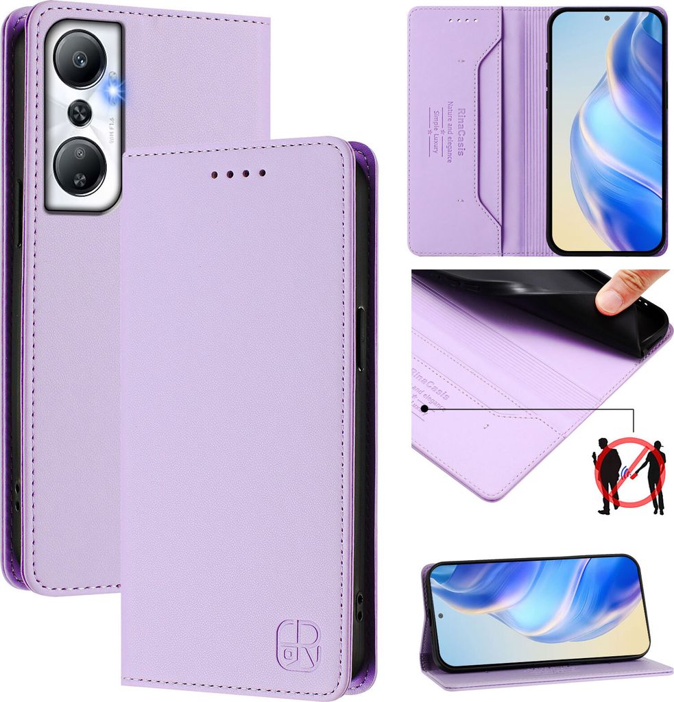 Lederhülle für Infinix Hot 20 4G Hülle Flip Brieftasche Kartenfächern Ständer Schutzhülle Violett