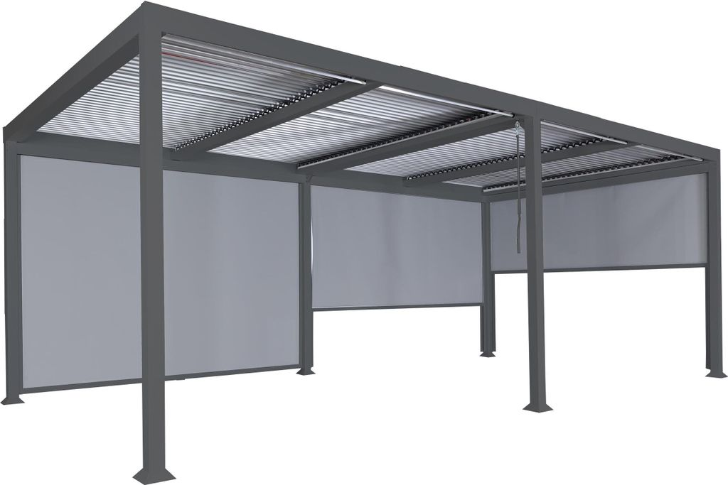 Alu Pergola MCW-L41 mit 3x Seitenwand, Lamellen-Pavillon, stabiles 8cm-Metall-Gestell 3x6m anthrazit
