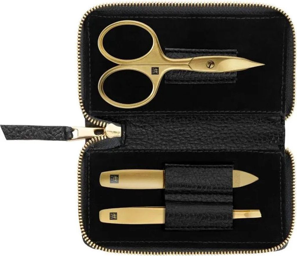 ZWILLING Maniküre Pediküre Set 3tlg. mit Kombi-Nagelschere, Leder, schwarz
