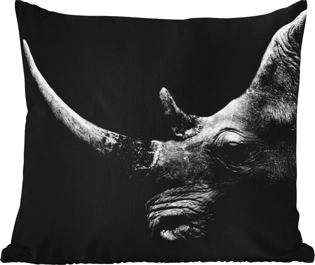MuchoWow Outdoor Kissen - Nashorn - Tiere - Schwarz - Weiß - Porträt - 60x60 cm - Wetterfest - Lounge Kissen - Dekoration - Schlaf Kissen