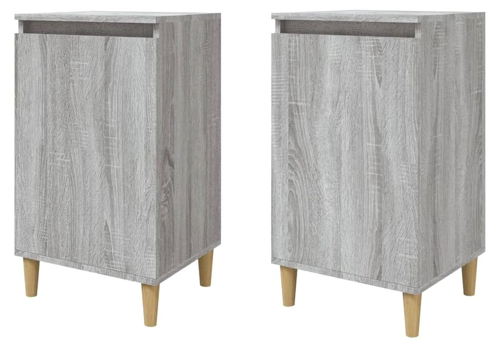 2 Stück Nachttisch mit 2 Fächern und 1 Tür, Nachtschrank Nachtkonsole Nachtkommode Schlafzimmer Schrank Kommode Grau Sonoma 40x35x70 cm Holzwerk...