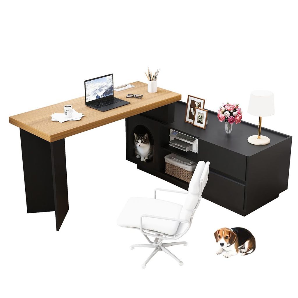 Schreibtisch mit integriertem Tierhaus L-förmig Eckschreibtisch Computertisch Bürotisch 120 x 50 cm