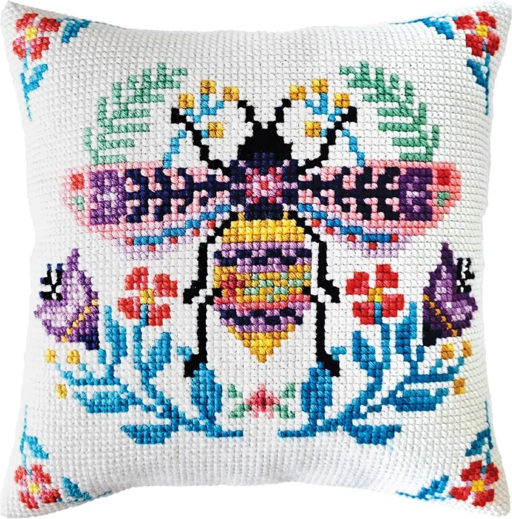 Kit Coussin Point de Croix CDA Blumenbiene Imprimé 40x40cm pour Broderie