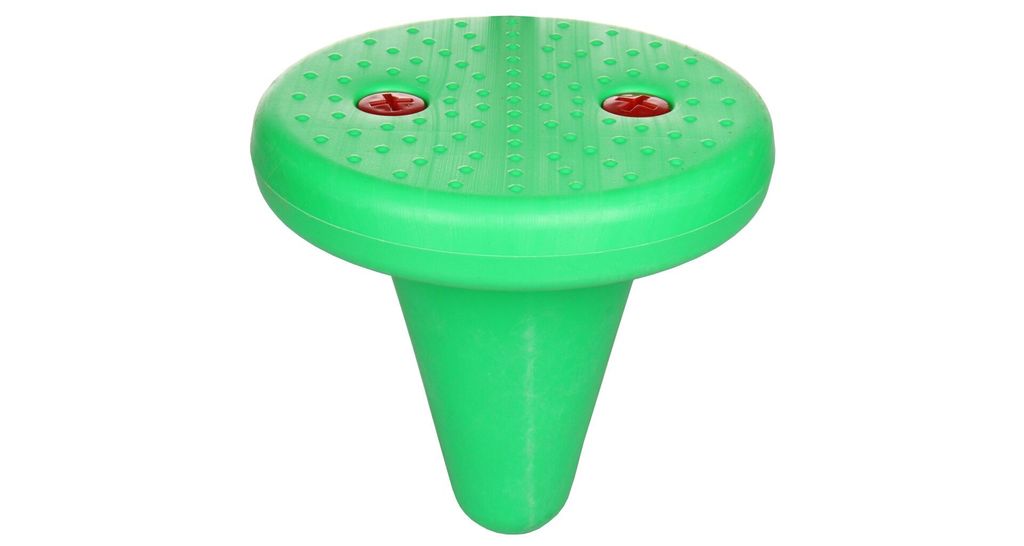 A green sensory balance stool on a white background.