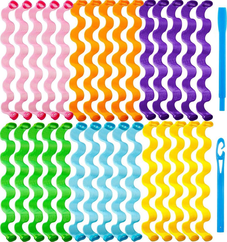 Spiral-Lockenwickler-Styling-Set mit hitzefreien Rollen, 2-teiliger Styling-Haken für extra langes Haar, Packung mit 30 Stück