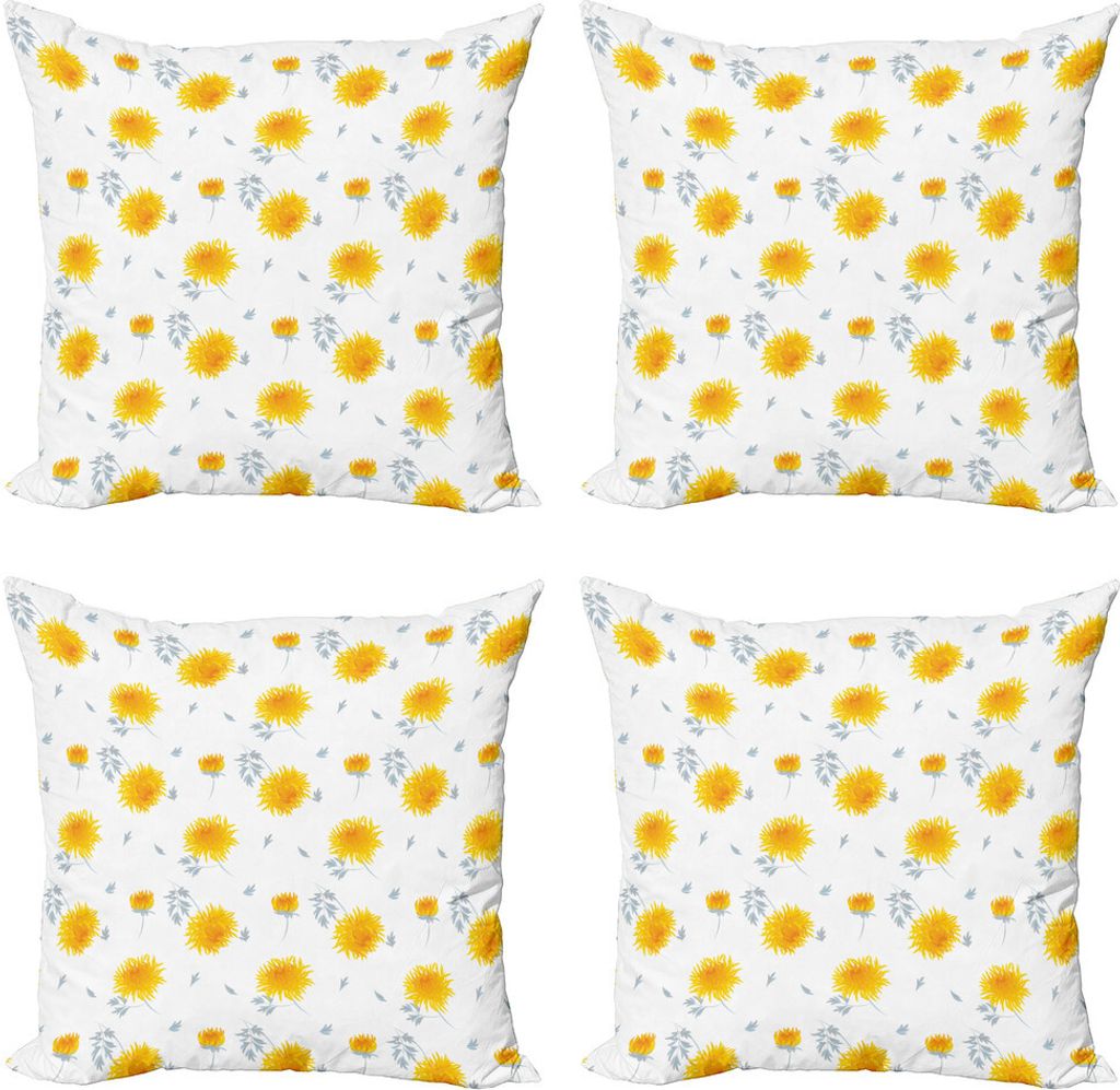 ABAKUHAUS Gelbe Blume Kissenbezug Set (4 Stück), Herbst-Röschen, Moderner Doppelseitiger Digitaldruck, 40 cm x 40 cm, Mustard Pale Grau