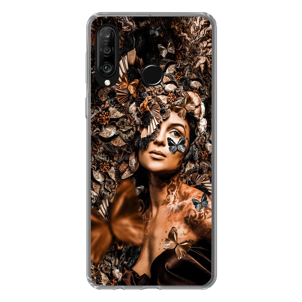 MuchoWow Handyhülle Schutzhülle Hülle für Huawei P30 Lite Luxus - Frau - Collage Silikon Softcase Handy Hülle - Handyhülle