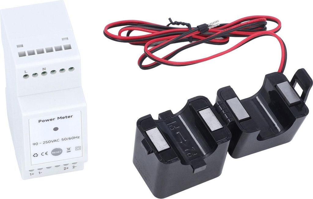 WLAN-Energiezähler mit 2 Stück 500-A-Stromwandlerklemmen, einphasiger Spannungs- und Strommesszähler (kWh), Leistungsüberwachung 90–250 V AC