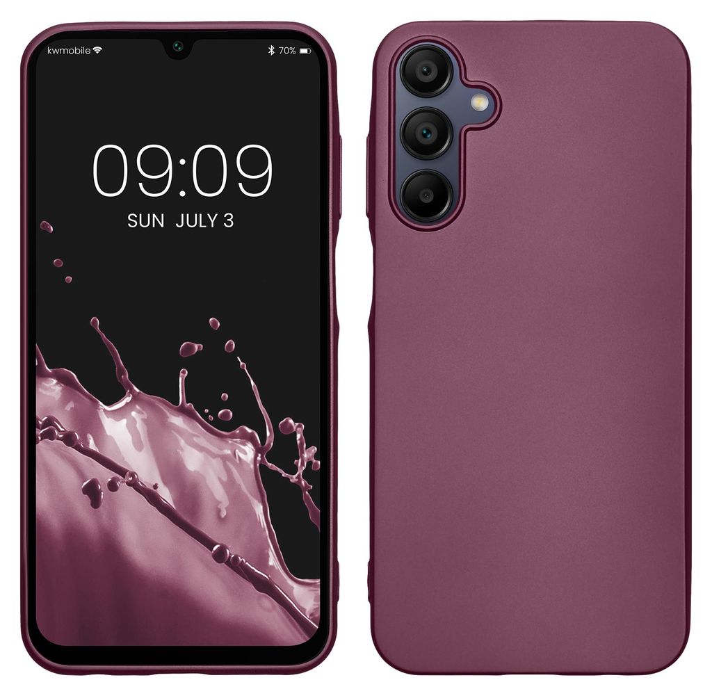 kwmobile Handyhülle für Samsung Galaxy A15 5G Hülle - Silikon Case metallisch schimmernd - Schutzhülle Cover - Metallic Lavendel