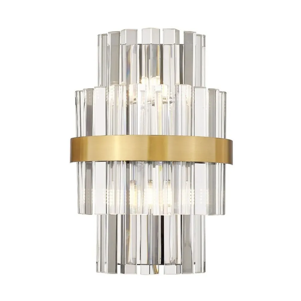 Applique en laiton brossé et verre transparent 2xG9, finition luxe
