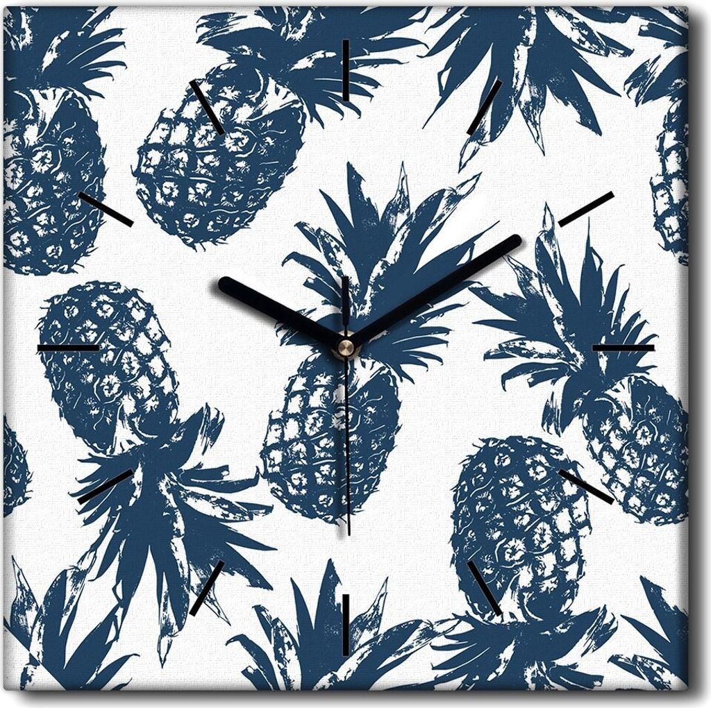 Coloray Uhr auf Leinwand 30x30 cm Wand Uhr Dekoration Wohnzimmer Segeltuch schwarze Hände -Ananasfruchtblätter