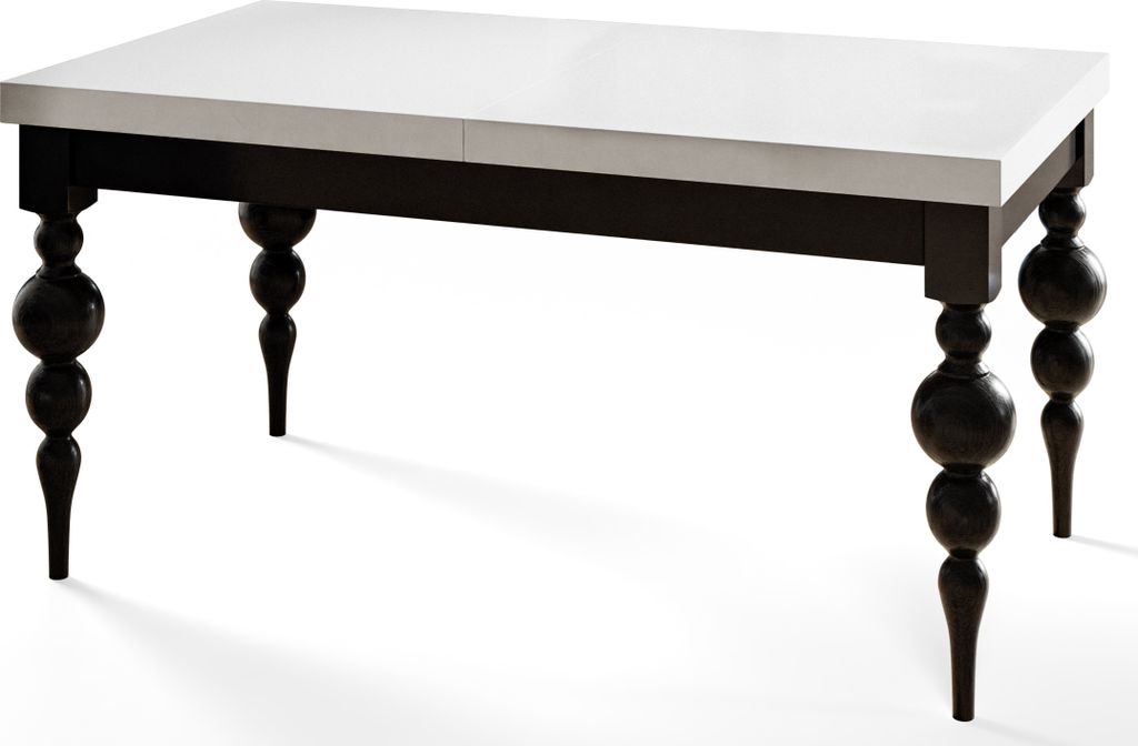 Rechteckiger Esszimmertisch LENA, ausziehbarer Tisch, Größe: 200-300X100X78,5 cm, Wohnzimmertisch Farbe: Weiß, mit Tischbeinen in Farbe Schwarz