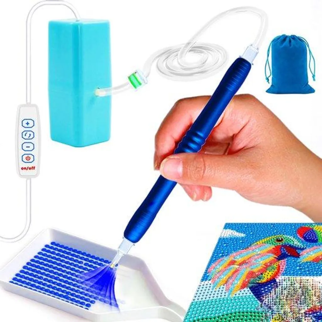 Stylo applicateur de strass bleu avec pompe à vide pour broderie diamant