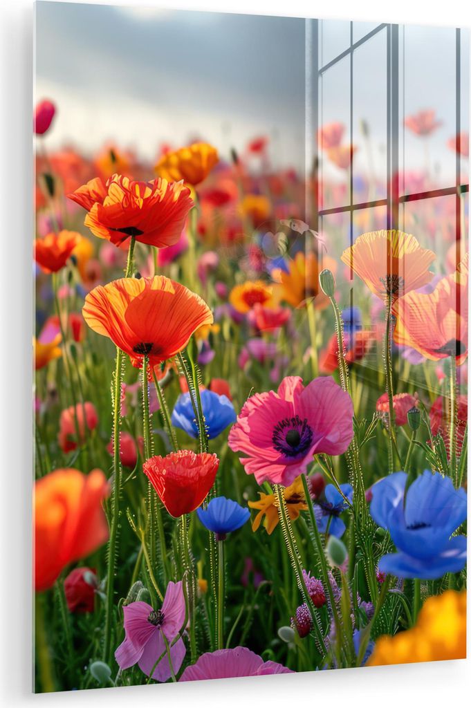 MuchoWow Glasbilder - Bilder auf Wandbild - Foto auf Glas Blumen - Mohnblumen - Farbenfroh - Natur 60x80 cm Wanddekoration aus Glas - Acrylglasbild...