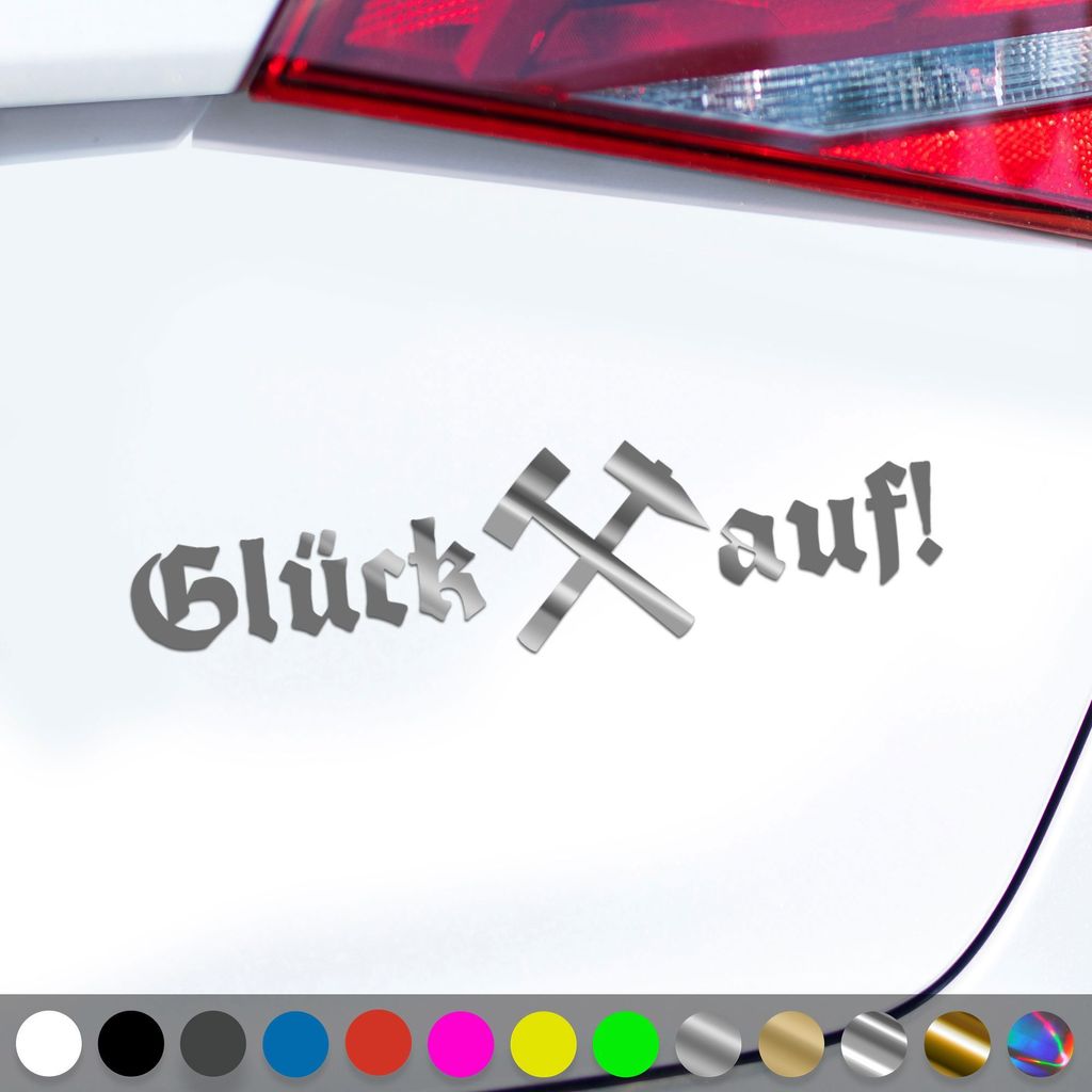PantherPixel Glück Auf Aufkleber Steiger Lore Schlägel Und Eisen Sticker Auto Geschenkidee Farbe Chrom-Silber