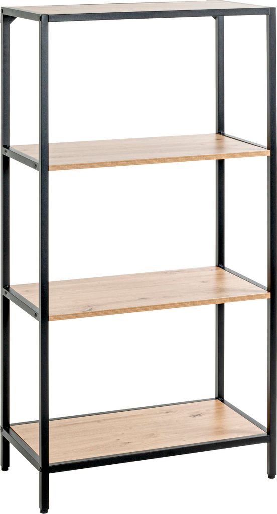 HAKU Möbel Regal Büroregal Eiche hell, schwarz - MDF, Metall, B/H/T: 64x129x35 cm
