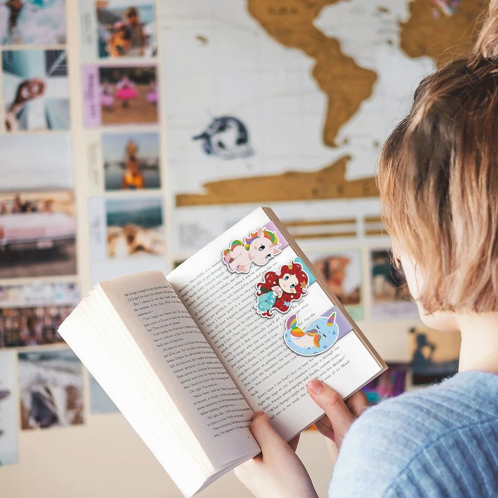 Magnetische Lesezeichen für Mädchen - Einhorn, Meerjungfrau, Narwal - 3 Stück