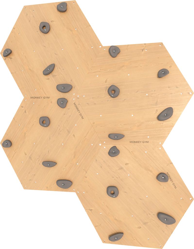 Wandkletterset Hexagon Holz Grau für Heimtraining