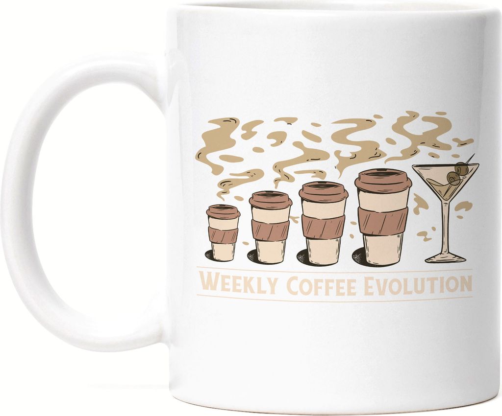 Weekly Coffee Evolution Tasse Weiß Cappuccino Morgens Frühstück Cappuccino Caffee Latte Kaffeeliebhaber