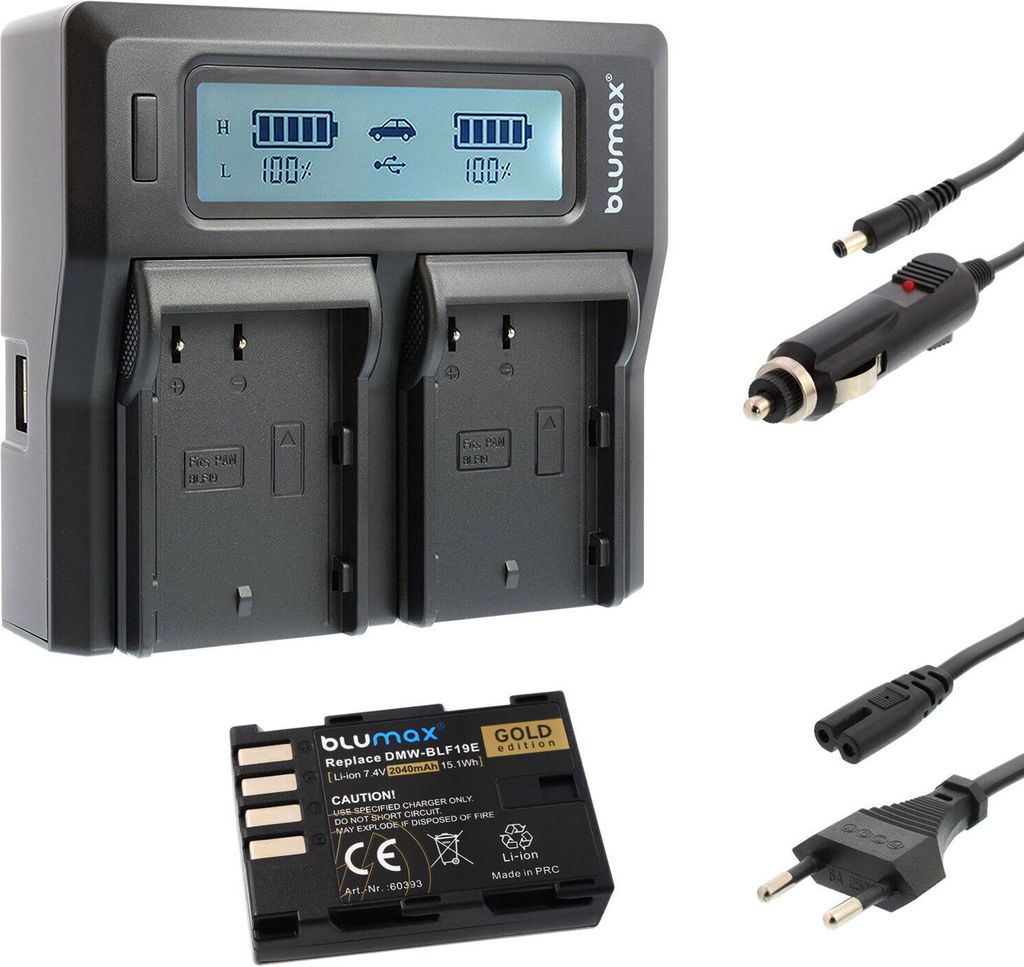 1x Akku + Lader für Panasonic BLF19E DMC-GH3 GH4 DC-GH5 G9 BLF19 2040 mAh