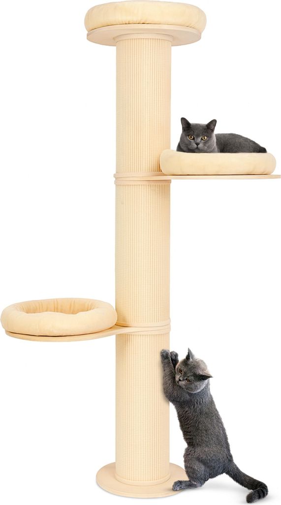 PET VIOLET Cat Tower A 185 cm – Wandmontierter Kratzbaum aus Massivholz & Sisal, Komfort-Kissen, 3 Ebenen, stabiler Katzenbaum für große Katzen...
