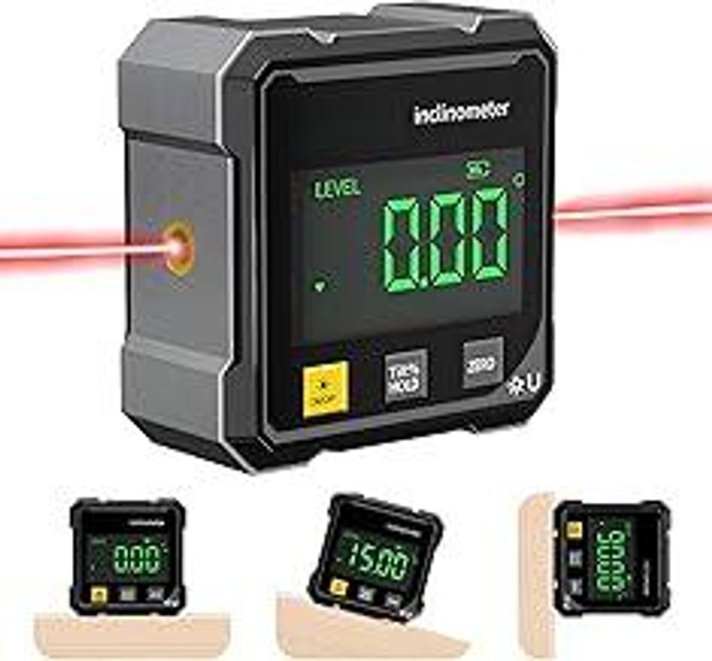 4-Seitiger Magnetischer Digitaler Winkelmesser mit Laser, Digitale Wasserwaage, Winkelmesser Digital Digital Protractor with Magnetic Base für Hol...