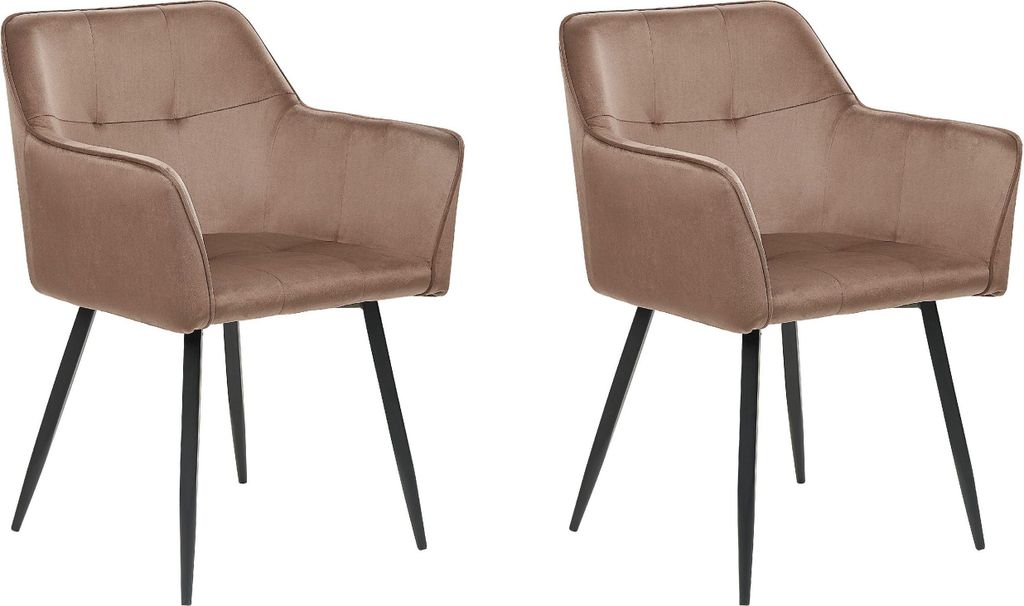 BELIANI Esszimmerstuhl 2er Set Braun Samtstoff mit Schwarzen Metallbeinen Glamourös Modern Wohnzimmer Essbereich Flur Diele Ausstattung Möbel
