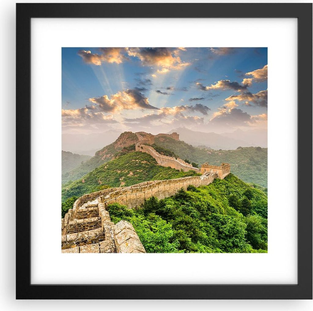 Gerahmtes Poster - Schwarzer Rahmen - Wand Berg asiatisch china - 30x30 cm - Wand Bild - Wanddeko - Wandbilder - Wandposter - Bilderrahmen - Bilder...