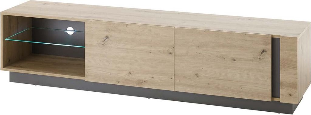 Großes Lowboard Clair - Artisan Eiche mit Glasbodenbeleuchtung