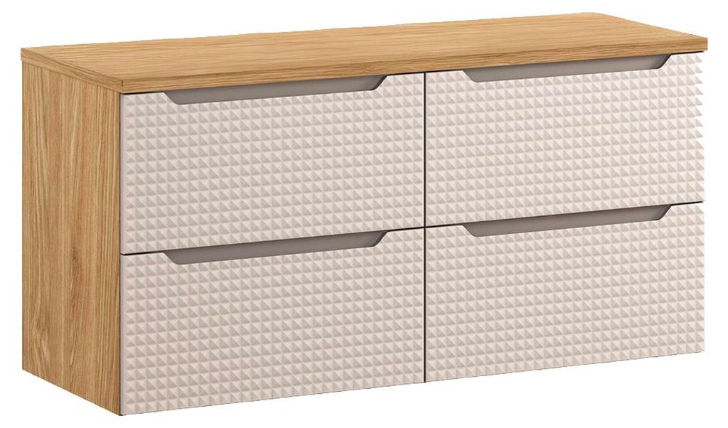 Waschtischunterschrank 120cm Mallory mit 2 Schubladen, Beige und Holzoptik