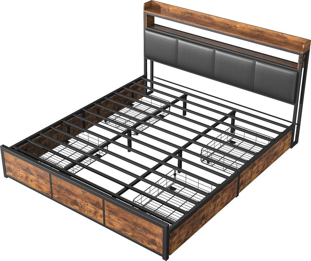 Bett 180x200 cm mit Lattenrost, LED, 4 Schubladen, Produktbild 