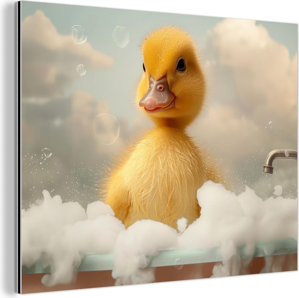 MuchoWow Wanddekoration Metall Metallbild Wandkunst 40x30 cm Küken - Ente - Bad - Schaumstoff - Tiere MuchoWow Aluminium Gemälde - Dekoration Woh...