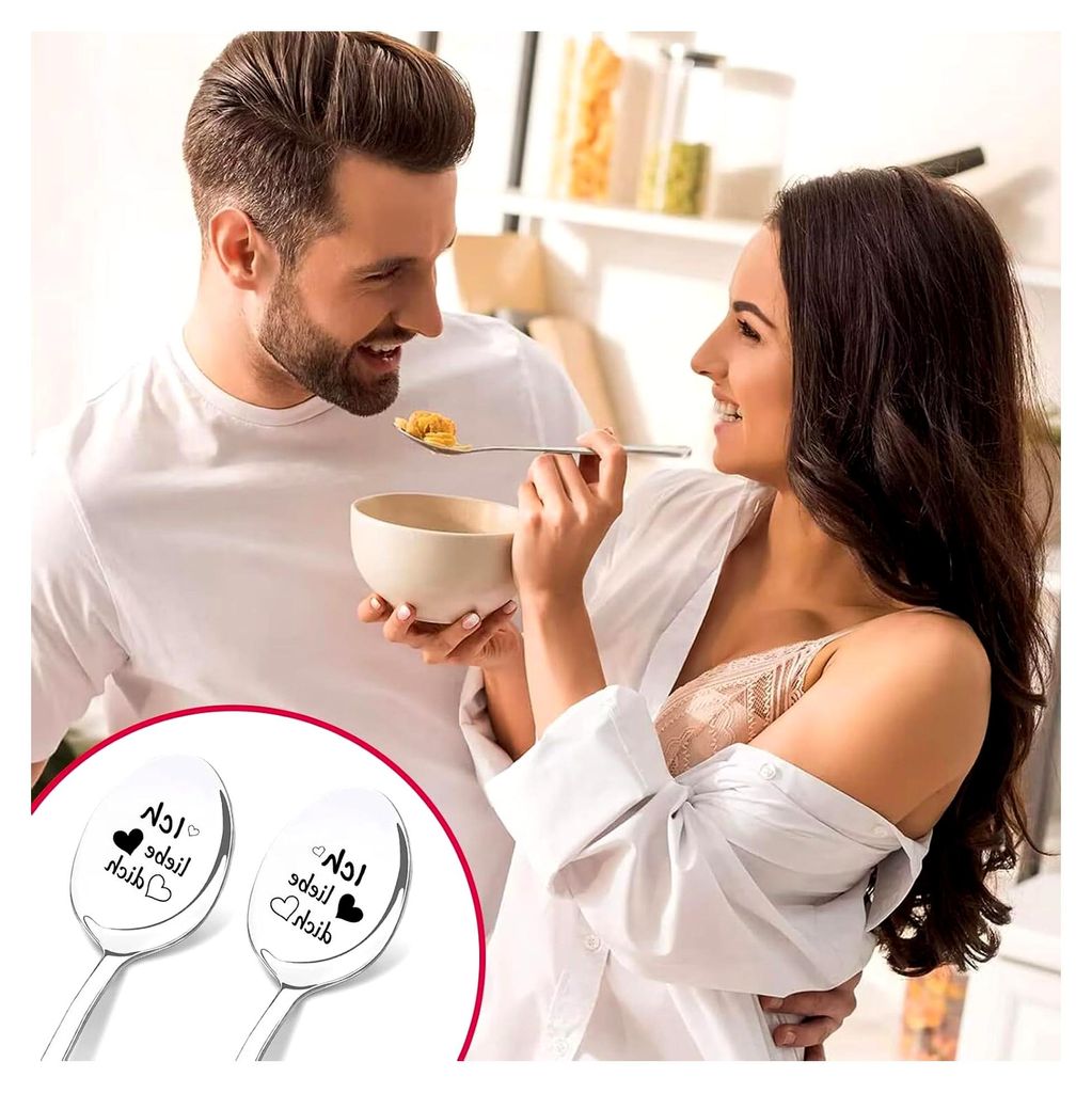 2 Kaffeelöffel mit Gravur - Ich liebe dich, Geschenk zum Jahrestag für Ihn und Sie, Edelstahl hochglanzpoliert mit Geschenkbox