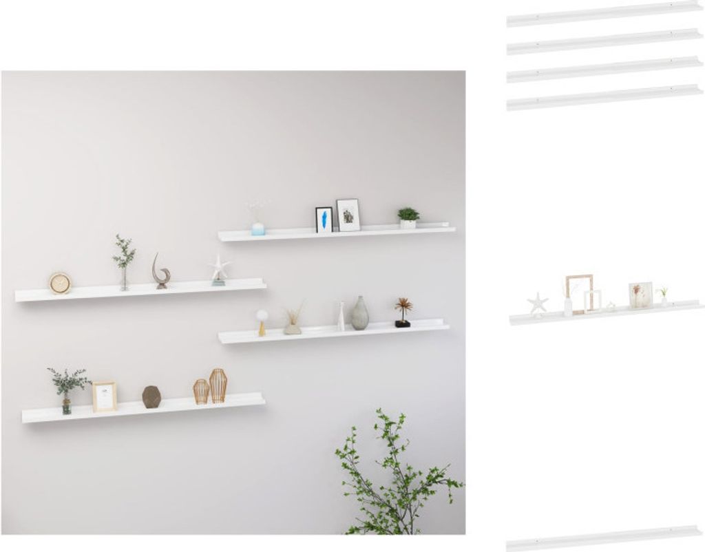 vidaXL Wandregale 4 Stk. Hochglanz-Weiß 115x9x3 cm - Wandregale