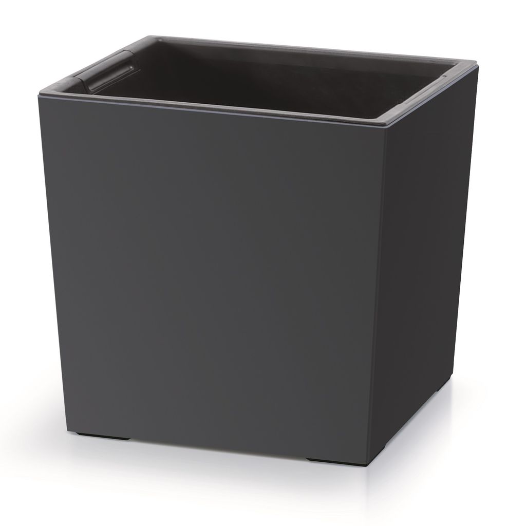 A dark gray square planter pot with a lighter gray rim, shown against a white background.