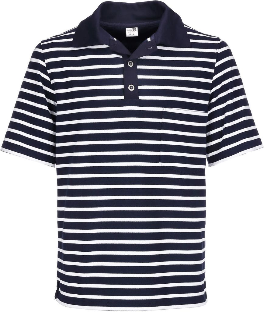 modAS Herren Poloshirt mit Knopfleiste mit 3 Metall-Knöpfen - Gestreiftes T-Shirt mit Brusttasche in Blau-Weiß Größe XL