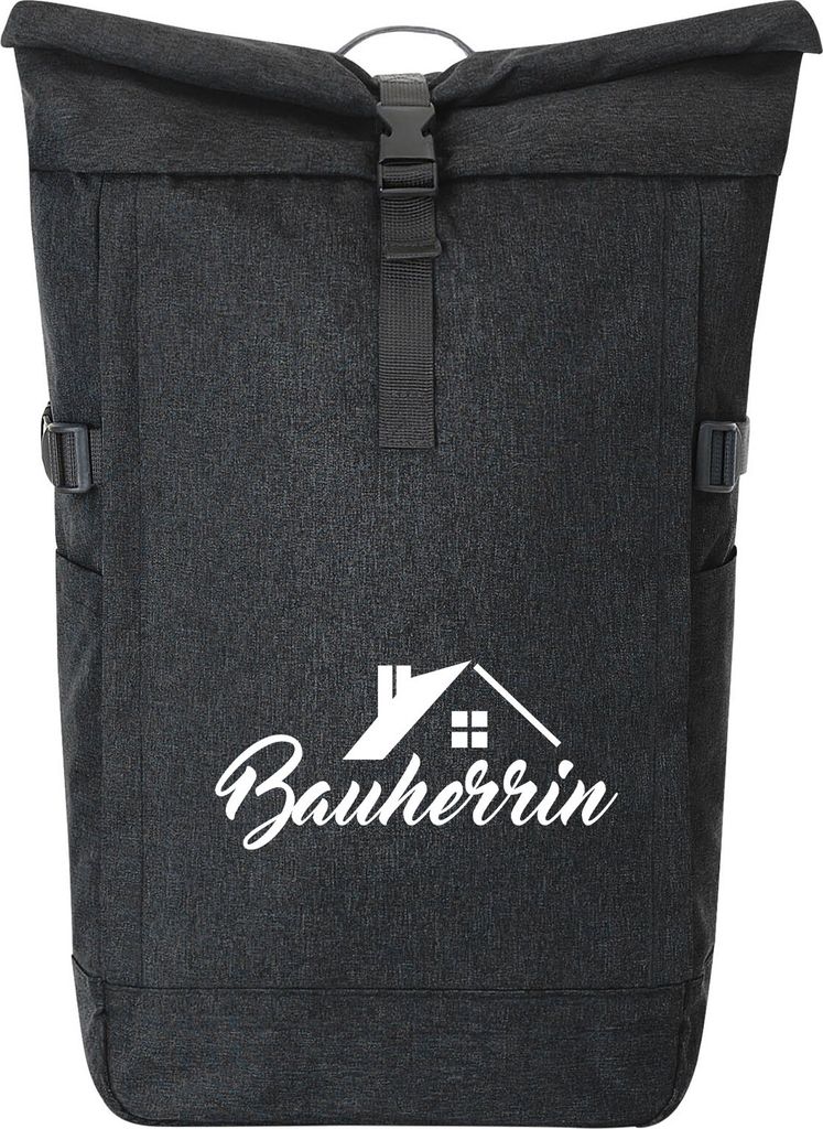 Huuraa Kurierrucksack Bauherrin 30-44 Liter Black Melange Fairtrade Rolltop Rucksack Geschenkidee