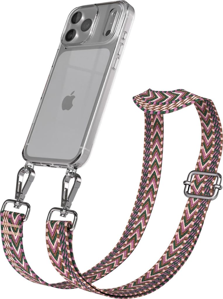 EAZY CASE Handykette - Verstellbarer Trageriemen kompatibel mit Apple iPhone 17 Pro Max, Handykordel mit transparenter Silikon-Hülle, Band in Lila