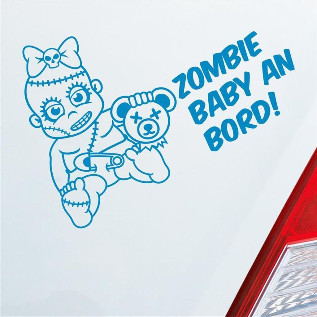 Auto Aufkleber Zombie Baby an Bord on Tour 30x21 cm Hellblau Sticker Heckscheibenaufkleber