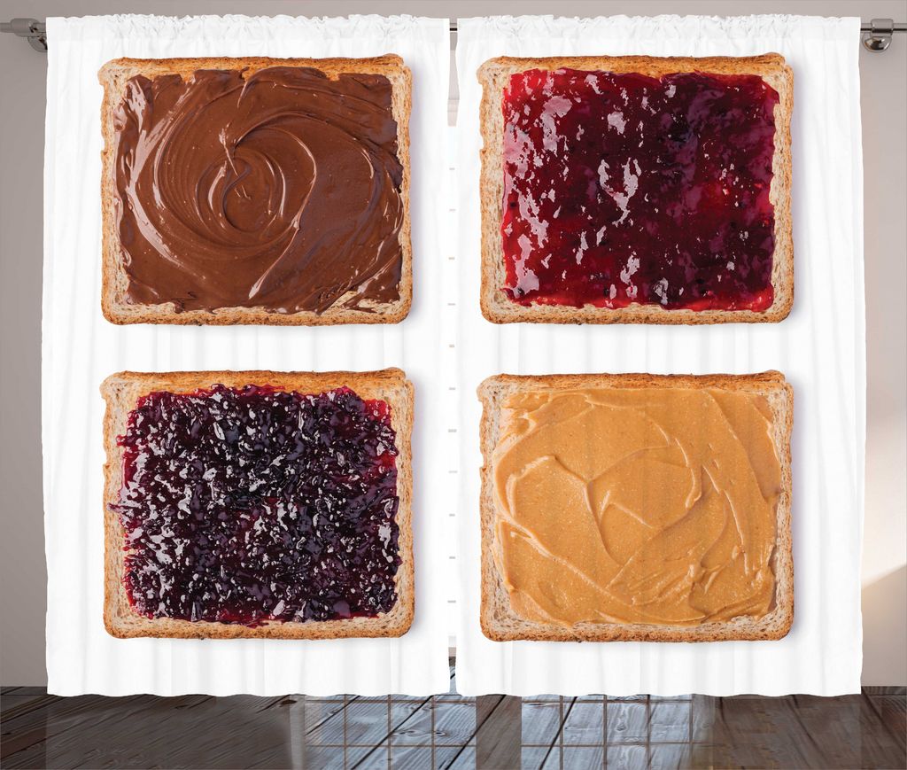 ABAKUHAUS Erdnussbutter Rustikaler Vorhang, Breafast Toast Entwurf, Wohnzimmer Universalband Gardinen mit Schlaufen und Haken, 280 x 175 cm, Mehrfa...