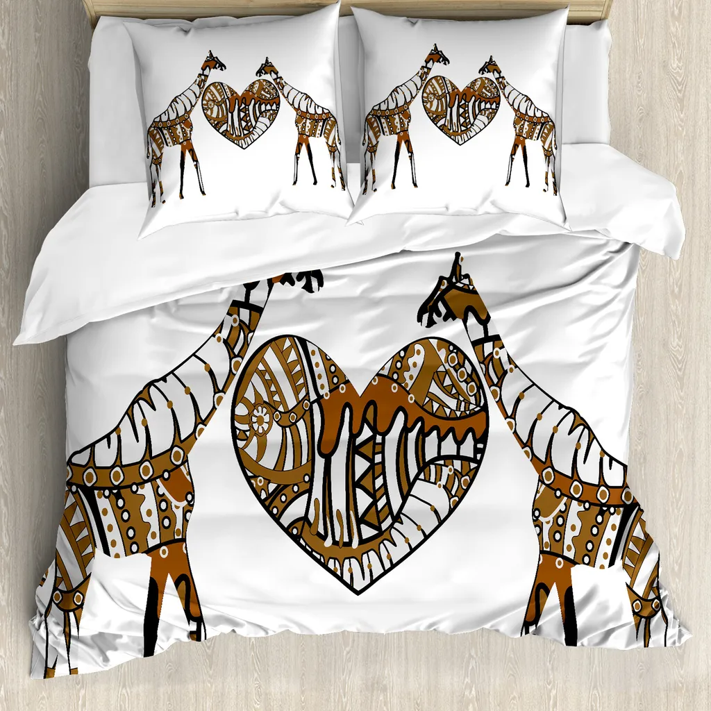 Copripiumino Design Africano Cuore Amore - Set Letto 155x220 Marrone