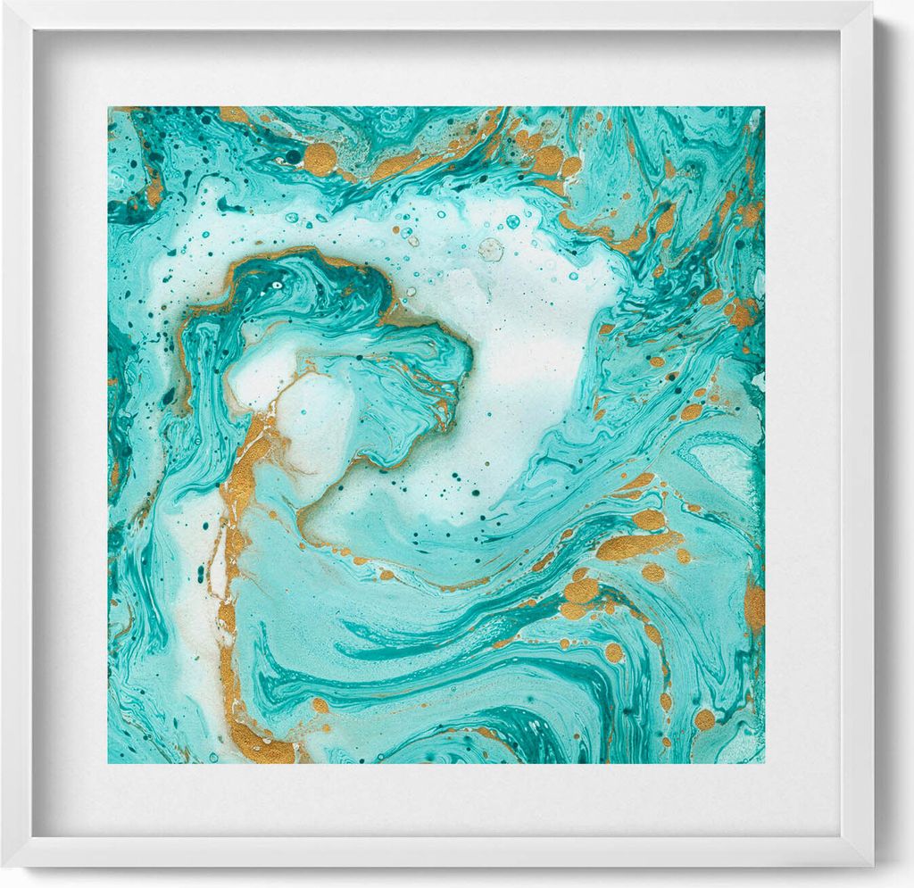 Dekorative Marmortextur– Wandbild mit Rahmen – Gerahmtes Bild – Wanddekoration – 50x50 cm – Weiß Rahmen