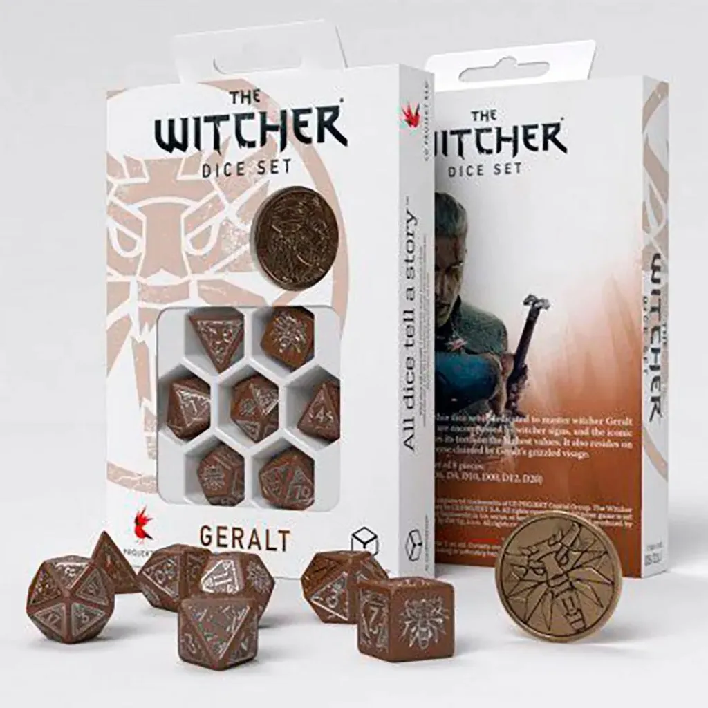Set de 7 dés de Jeu de Rôle The Witcher Geralt pour Passionnés JdR